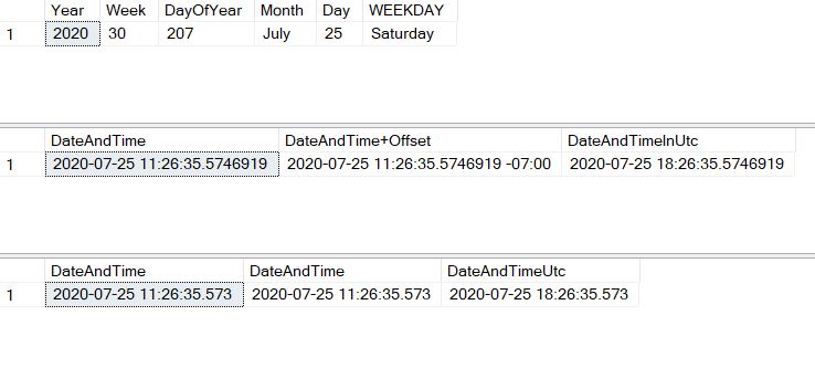 Date functions output